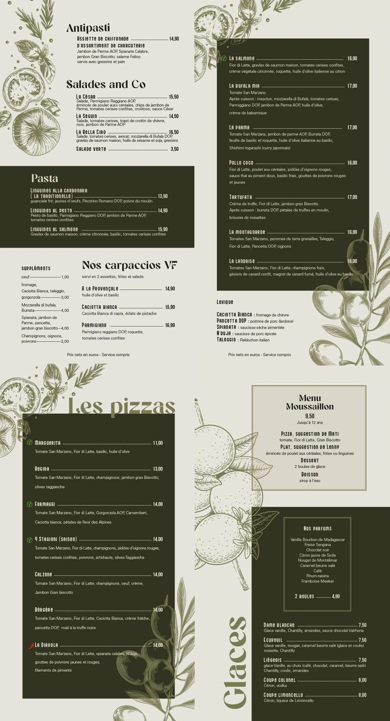 Carte restaurant italien à auray dit Le Bistrot Italien